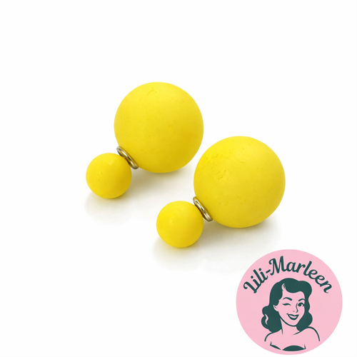 Øreringe - Dobbelt perle, gul