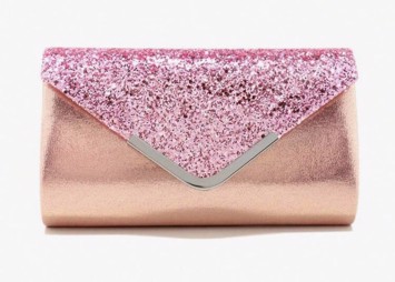 Fest clutch: Ofelia, lyserød - sød festtaske i lyserød med glitter 