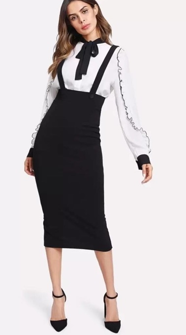 Sort pencilnederdel med aftagelige seler – klassisk & smart business-look