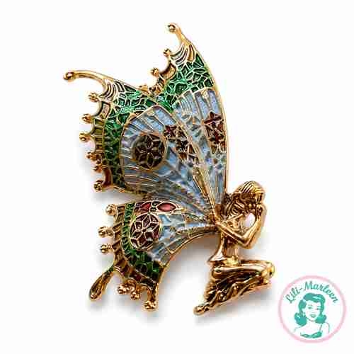 Fe Broche med Farverige Vinger – Elegant Fantasy Broche i Emalje