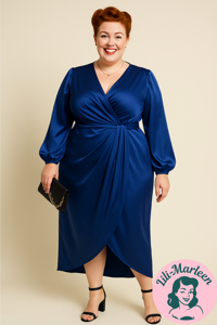 Camilla – kongeblå Satin Kjole med Tulipanform