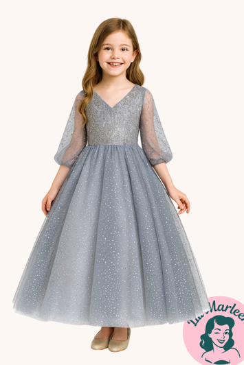 Børne fest/gallakjole: Little Miss Andrianna, sølvgrå