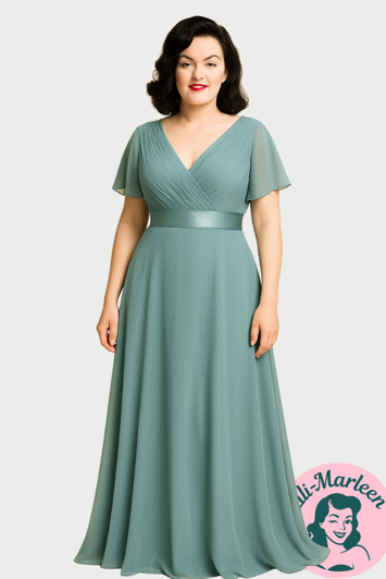 Lang gallakjole - Cornelia, lys støvet blå 