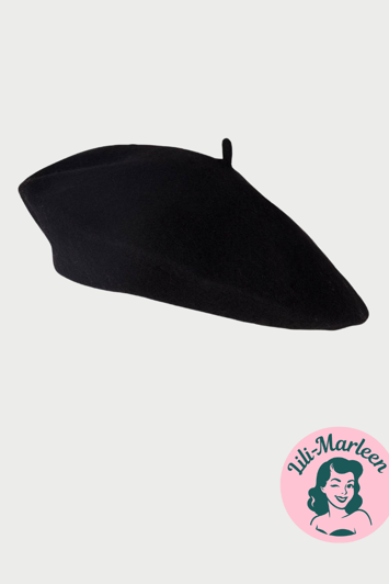Beret, sort - lækker vintageinspireret filt beret