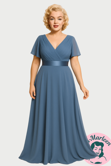 Lang gallakjole - Cornelia, støvet blå