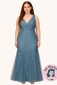 Lang gallakjole - Asta, støvet blå