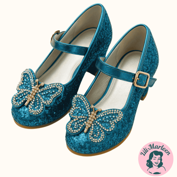 Børnefestsko Alberte Blå med Sommerfugldetalj