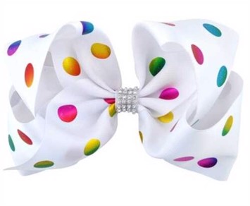 Gigant hårsløjfe på klips hvid med regnbue prik