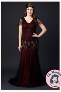 1920´er festkjole - Miss Sage, vinrød/sort