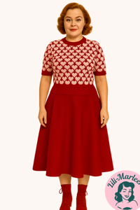 Miss Heartbeat – Rød strikbluse med hjerter