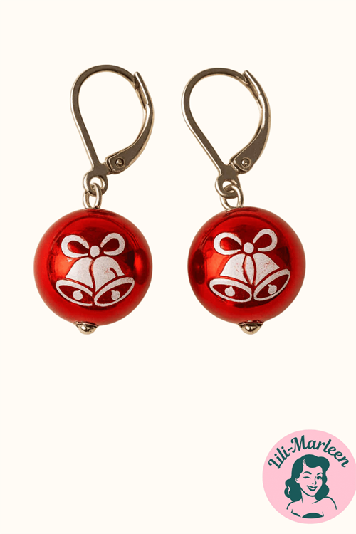 Hængeøreringe – Juleklokker i Rød – Små, blanke og klassisk julede