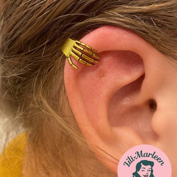 Golden Grip – Skelet hånd ear cuff i gyldent look