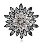 Broche - sort/grå blomst med smukke sten 