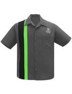  Kortærmet skjorte: bowling shirt - Steady Clothing - Skull Piston Racer in Charcoal/Black/Green