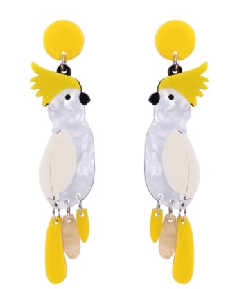 Øreringe - hængeøreringe papegøje, gule