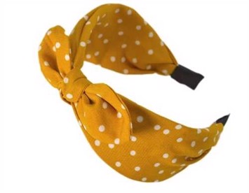 Hårbøjle med sløjfe - gul med polka prikker 