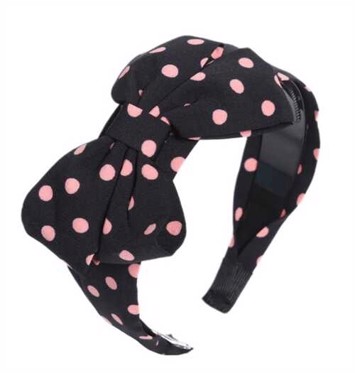 Hårbøjle med sløjfe - navy med lyserøde polkaprikker