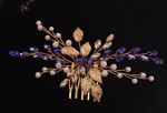 Hårkam: Smuk hårkam blå/guld med sten, perler og blade