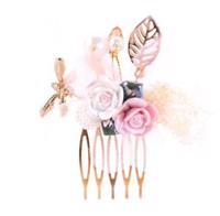 Hårkam: Smuk hårkam med lyserøde/hvide roser, perlemor