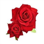 Stofroser, 2 x røde roser på stor Hårklips