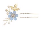Hårnåle; 2 x hårnåle med blomster og perler, lyseblå