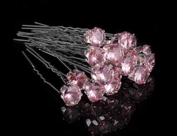 Hårnåle med diamanter stor, lyserød 10 stk.