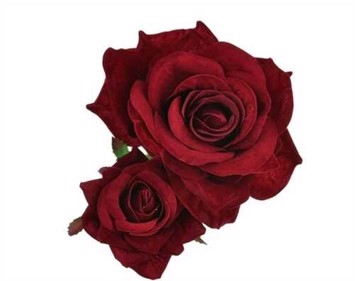 Stofroser, 2 x mørkrøde roser på stor Hårklips