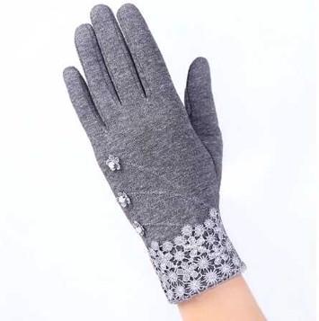 Handsker: Roxy, grå - søde handsker med blonde og små perler