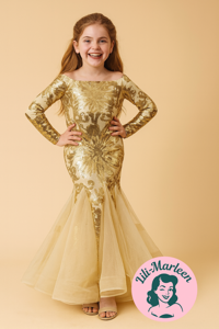 Børnegallakjole - Little Miss Diva Gold - Havfrue-model med palietter👑