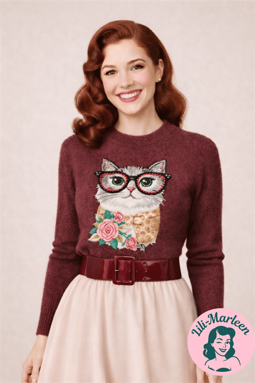 Miss Whiskers Rebel – vintage kattesweater med kant