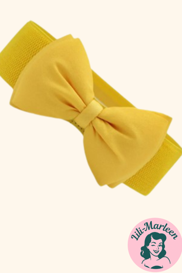 Bredt elastisk bælte med satin sløjfe, gul