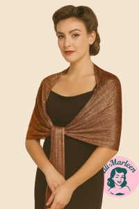 Sjal, metallisk chokolade-brunt sjal med glitter - med frynser