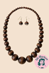 Halskæde med træperler; Lizette - mørk harmoni