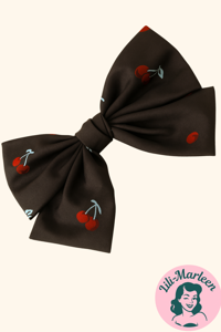 Hårspænde - Stor hårspænde med sløjfe og sort med kirsebær