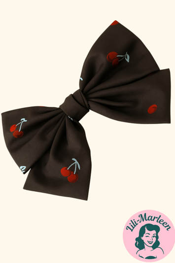 Hårspænde - Stor hårspænde med sløjfe og sort med kirsebær