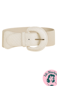 Bredt elastisk lakbælte, hvidt bælte med tern