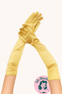 Gyldne Lange Satin Handsker – Glamour og Vintage Luksus