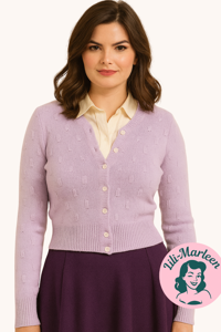 Cardigan, Mette - Lavendel; sød cardigan med lange ærmer 