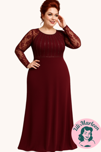 Lang festkjole - Tatianna, vinrød; Skøn lang festkjole med blondeærmer