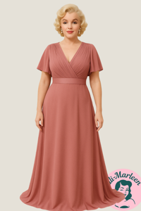 Lang gallakjole - Cornelia, mørk koral