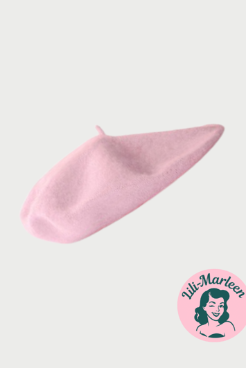 Beret, babylyserød - lækker vintageinspireret filt beret