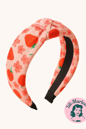 Strawberry Bloom – Bred hårbøjle med stofovertræk og knude