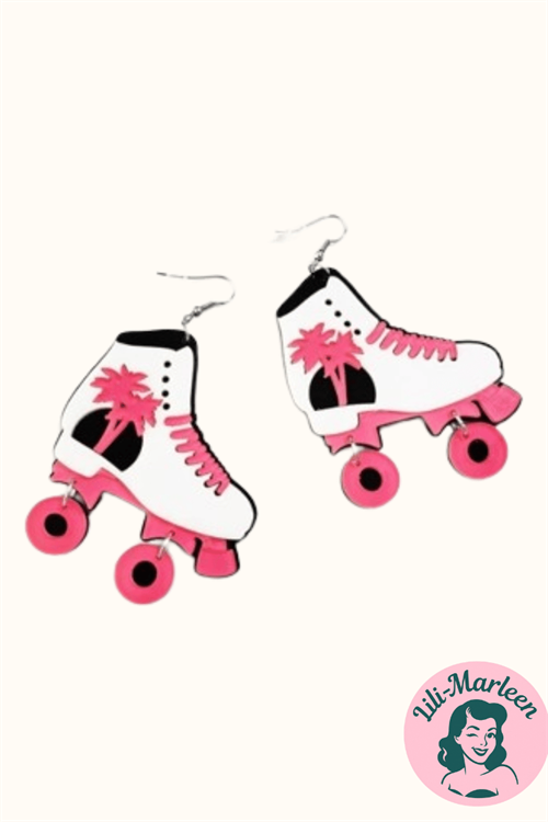 Øreringe -  store hængeøreringe "Rulleskøjter" - pink/hvid