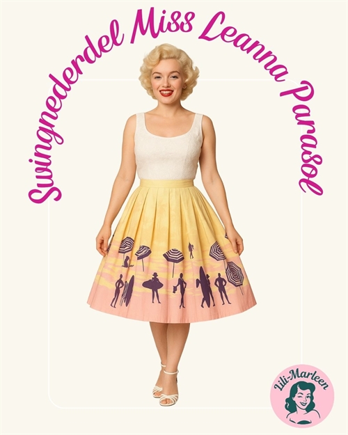 Nederdel - Swingnederdel Miss Leanna Parasol skøn gul nederdel med lyserød