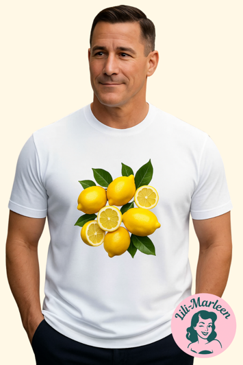 Citrus Crush – Hvid T-shirt med Frisk Lemon Print