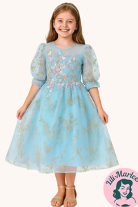 Deluxe Børne fest/gallakjole: Little Aja, blå