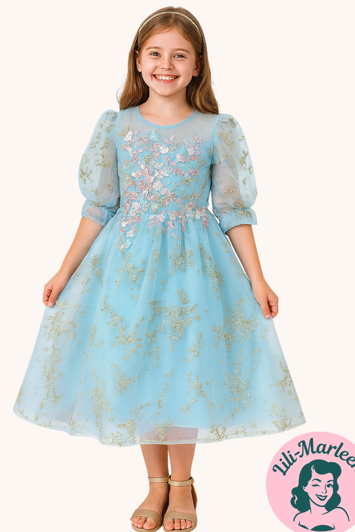 Deluxe Børne fest/gallakjole: Little Aja, blå