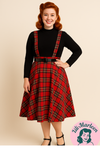 Ilsa – 50’er-inspireret spencer nederdel i rød/sort/hvid tern