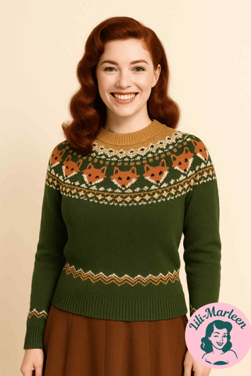 The Foxy Rebel, grøn– vintage sweater til kvinder i ægte 50’er-stil 