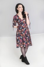 50´er kjole: Heron- skøn kjole i navy med lilla/koral/hvid flora 